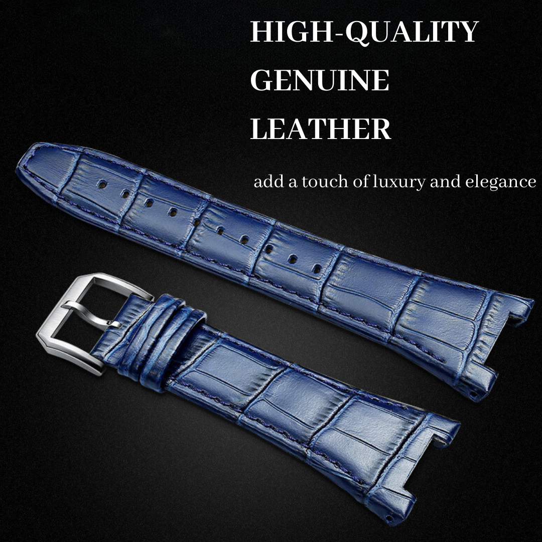 Stainless Steel Watch Case with Genuine Leather Watch Band for Apple Watch