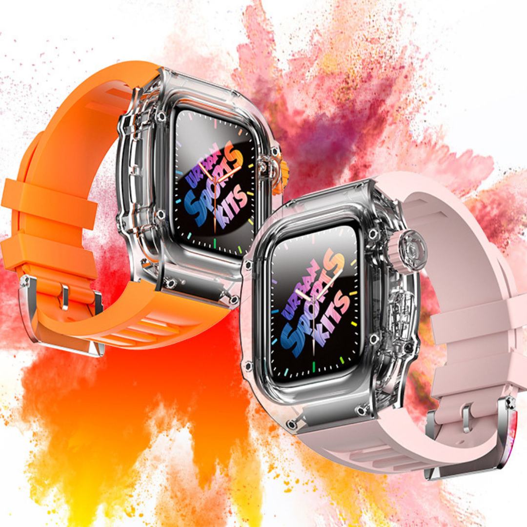 Transparent Watch Case with Silicon Watch Band for Apple Watch 44mm 45mm
