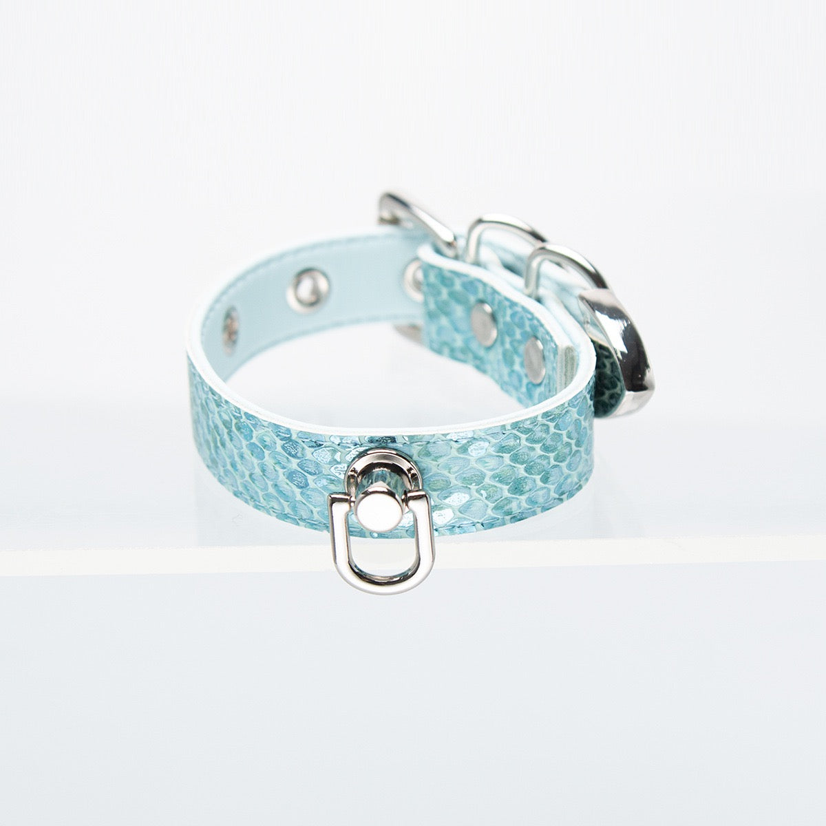 Laser PU Leather Snake Pattern Hand Cuffs Bracelet with Connect Chain Hook