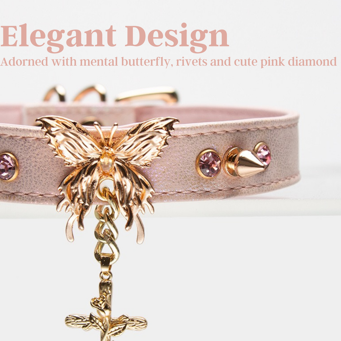 High-end Laser PU Leather Collar Choker with Mental Butterfly for Women