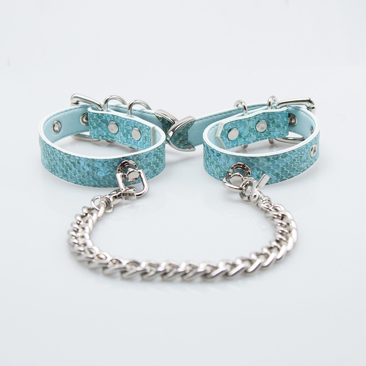 Laser PU Leather Snake Pattern Hand Cuffs Bracelet with Connect Chain Hook