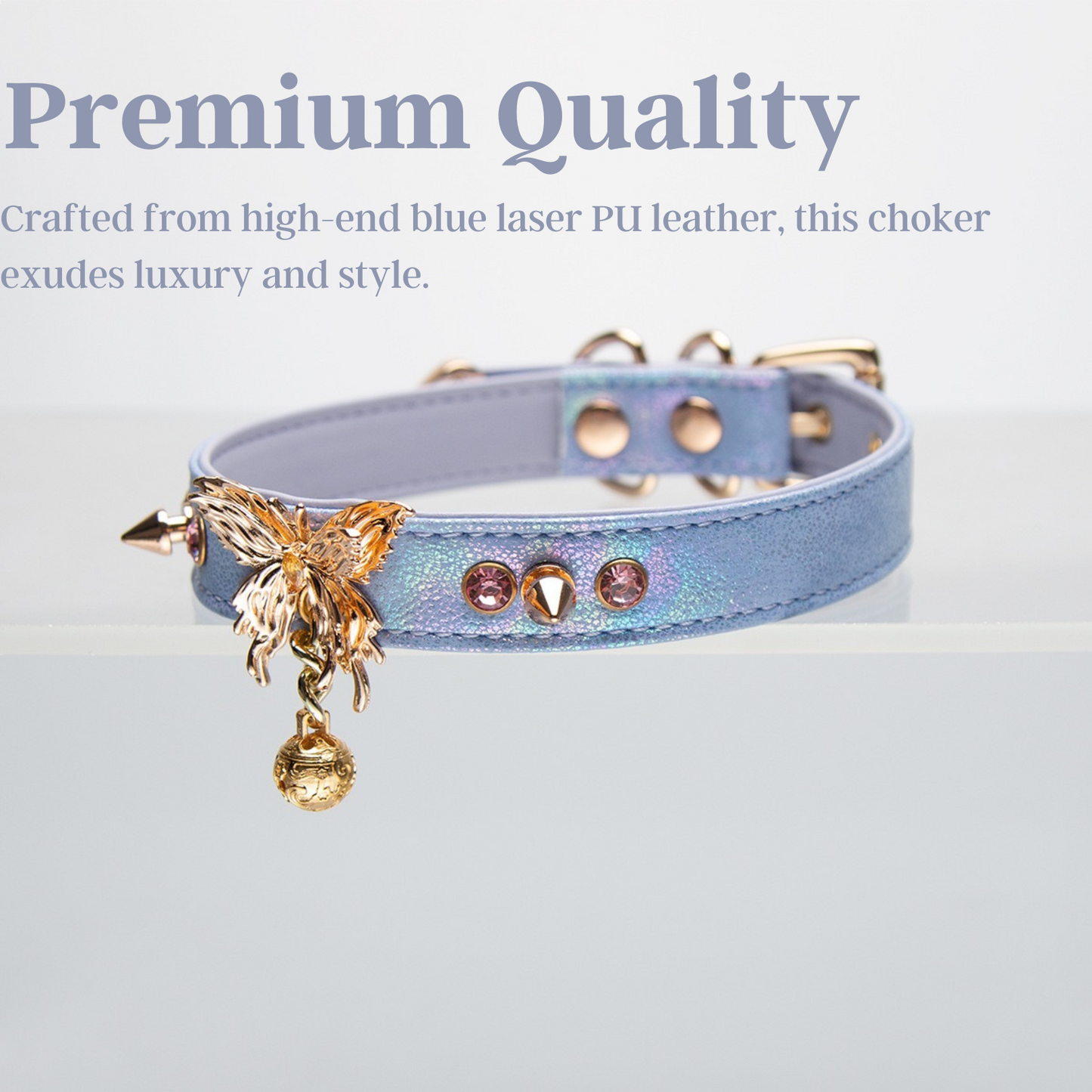 High-end Laser PU Leather Collar Choker with Mental Butterfly for Women