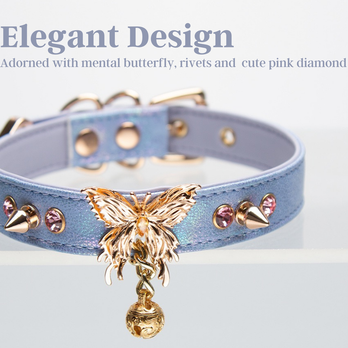 High-end Laser PU Leather Collar Choker with Mental Butterfly for Women